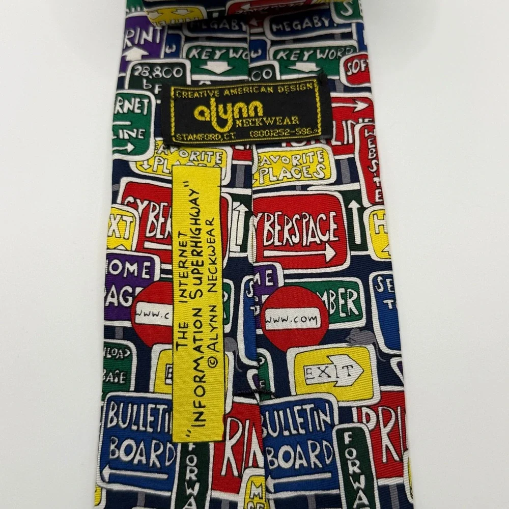 Alynn Necktie Mens OS Multi Excellent Information Superhighway Tech Silk Vintage